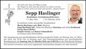 Traueranzeige Sepp Haslinger