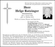 Traueranzeige Helge Ratzinger