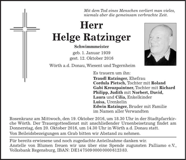Traueranzeige Helge Ratzinger