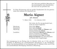 Traueranzeige Maria Aigner