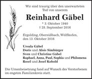 Traueranzeige Reinhard Gäbel