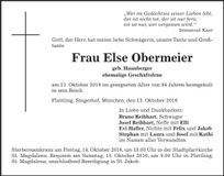 Traueranzeige Else Obermeier