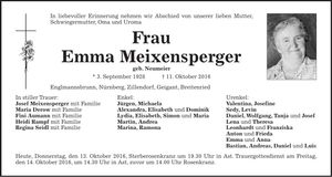 Traueranzeige Emma Meixensperger