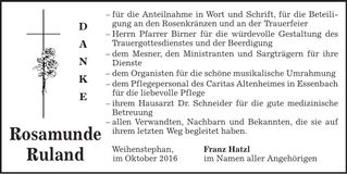 Traueranzeige Rosamunde Ruland