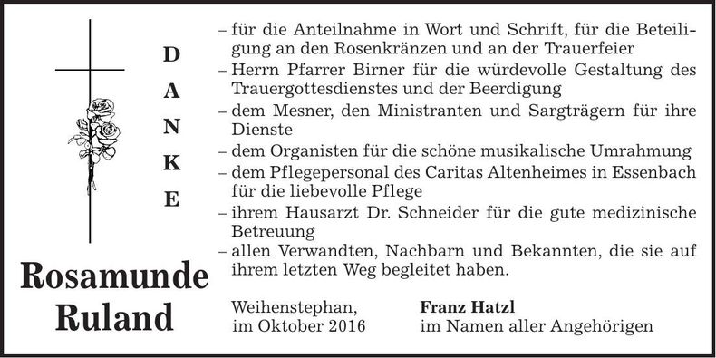 Traueranzeige Rosamunde Ruland
