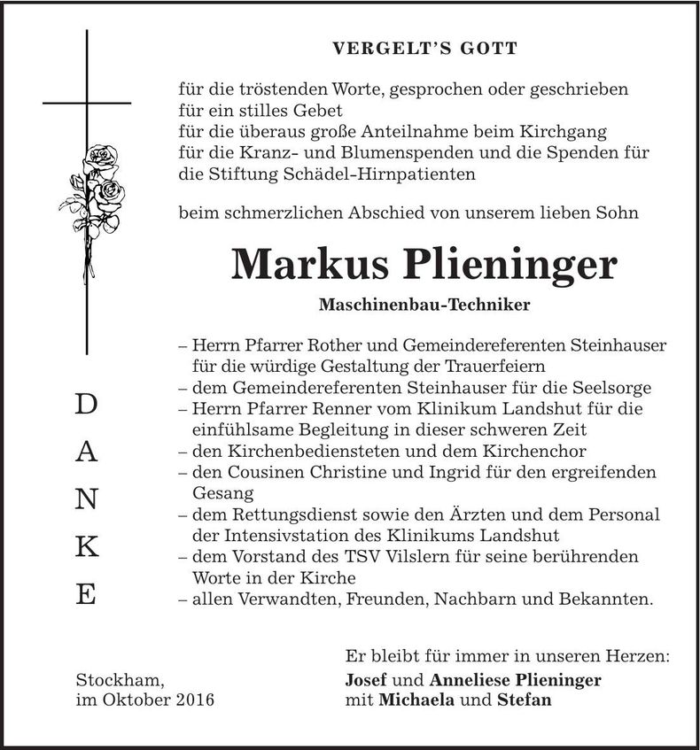 Traueranzeige Markus Plieninger