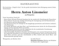 Traueranzeige Anton Linsmeier