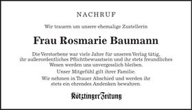 Traueranzeige Rosmarie Baumann