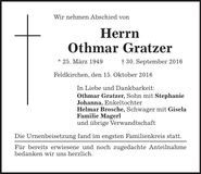 Traueranzeige Othmar Gratzer