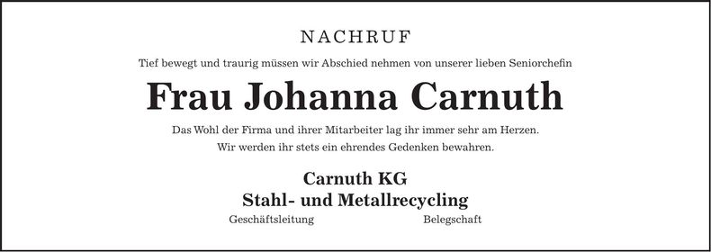 Traueranzeige Carnuth Johanna
