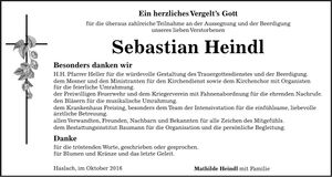 Traueranzeige Sebastian Heindl