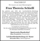 Traueranzeige Theresia Schießl