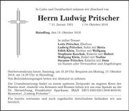 Traueranzeige Ludwig Pritscher