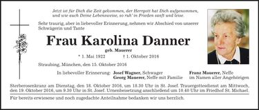 Traueranzeige Karolina Danner