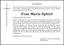 Traueranzeige Maria Spittel
