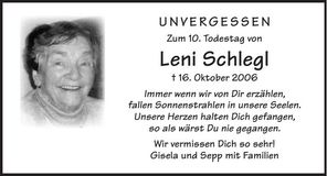 Traueranzeige Leni Schlegl