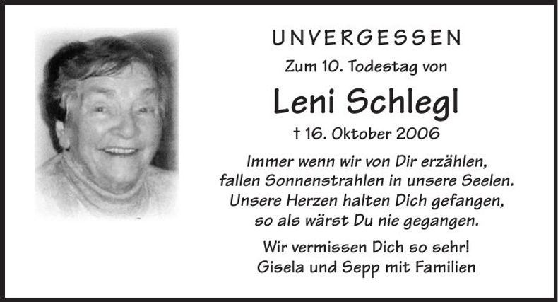 Traueranzeige Leni Schlegl
