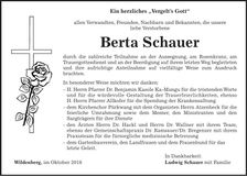 Traueranzeige Berta Schauer