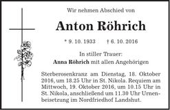 Traueranzeige Anton Röhrich