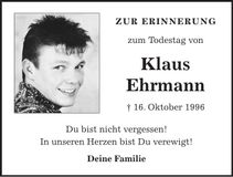 Traueranzeige Klaus Ehrmann
