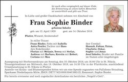 Traueranzeige Sophie Binder