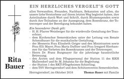 Traueranzeige Rita Bauer