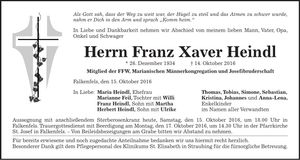 Traueranzeige Franz Xaver Heindl