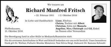 Traueranzeige Richard Manfred Fritsch
