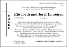 Traueranzeige Elisabeth und Josef Linseisen