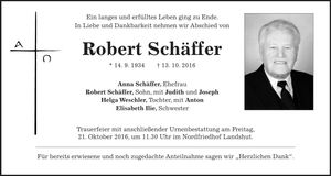Traueranzeige Robert Schäffer