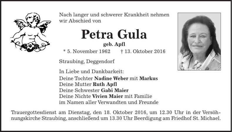 Traueranzeige Petra Gula