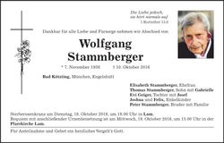 Traueranzeige Wolfgang Stammberger