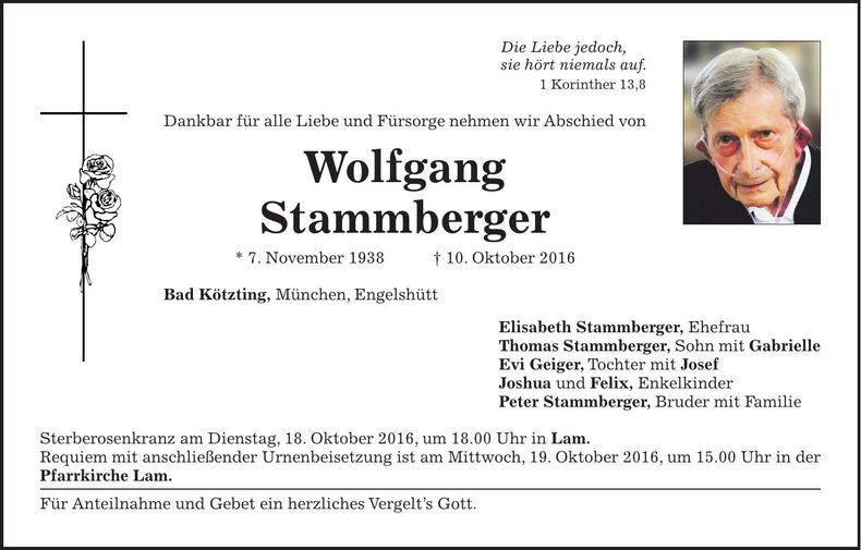 Traueranzeige Wolfgang Stammberger