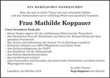 Traueranzeige Mathilde Koppauer