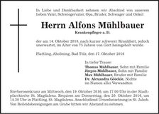 Traueranzeige Alfons Mühlbauer