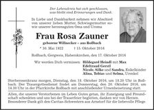 Traueranzeige Rosa Zauner