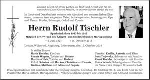 Traueranzeige Rudolf Tischler