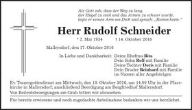Traueranzeige Rudolf Schneider