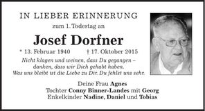 Traueranzeige Josef Dorfner