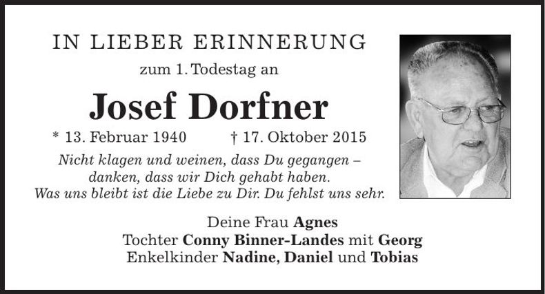 Traueranzeige Josef Dorfner
