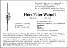 Traueranzeige Peter Weindl