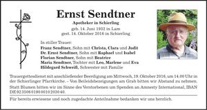 Traueranzeige Ernst Sendtner