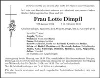 Traueranzeige Lotte Dimpfl