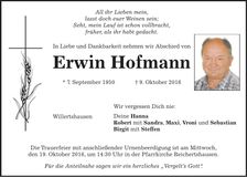 Traueranzeige Erwin Hofmann