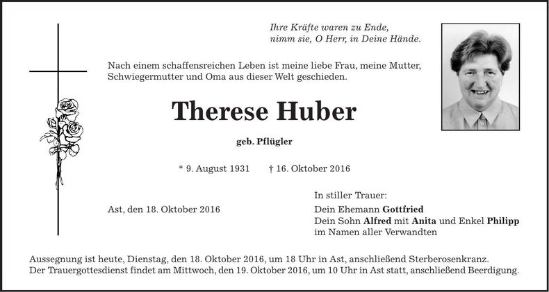 Traueranzeige Therese Huber
