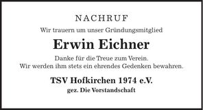 Traueranzeige Erwin Eichner