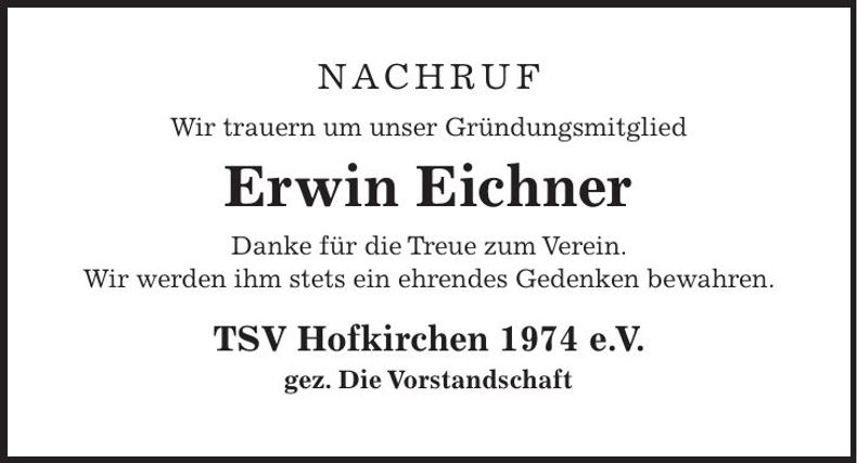 Traueranzeige Erwin Eichner