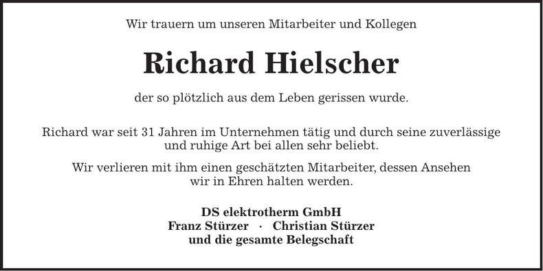 Traueranzeige Richard Hielscher