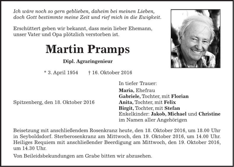Traueranzeige Martin Pramps