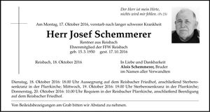 Traueranzeige Josef Schemmerer